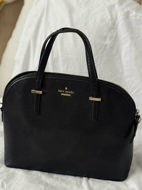 kate spade Black Leather Dome Satchel with Gold Hardware